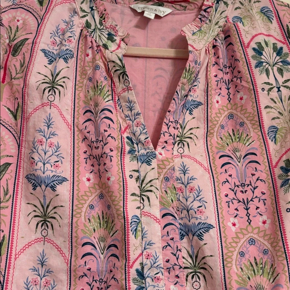 Crown & Ivy Pink and Blue Patterned Babydoll Dress - Picture 7 of 8